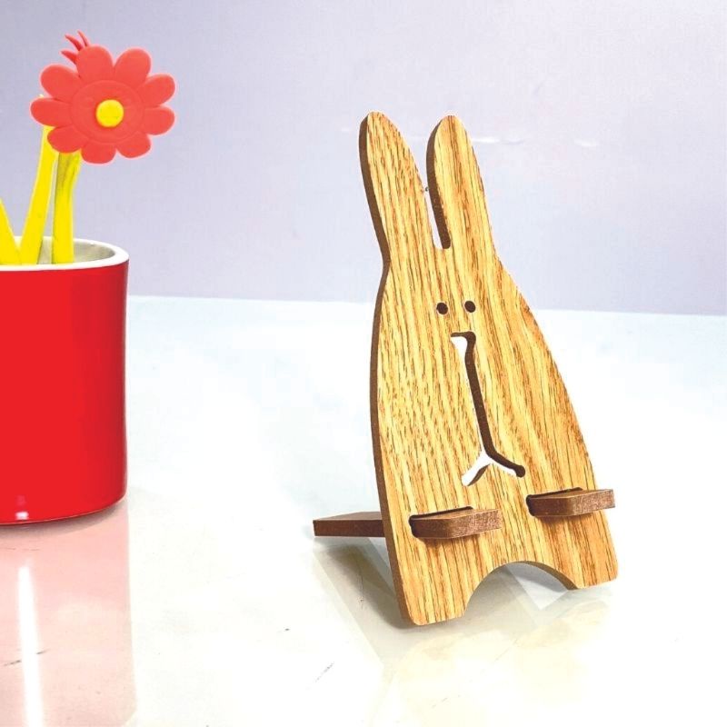 Kệ Điện Thoại Giá Đỡ Máy Tính Bảng Mini Bằng Gỗ Ép Tiện Dụng Hình Con Thỏ Dễ Thương 16.5cmx8.2cm