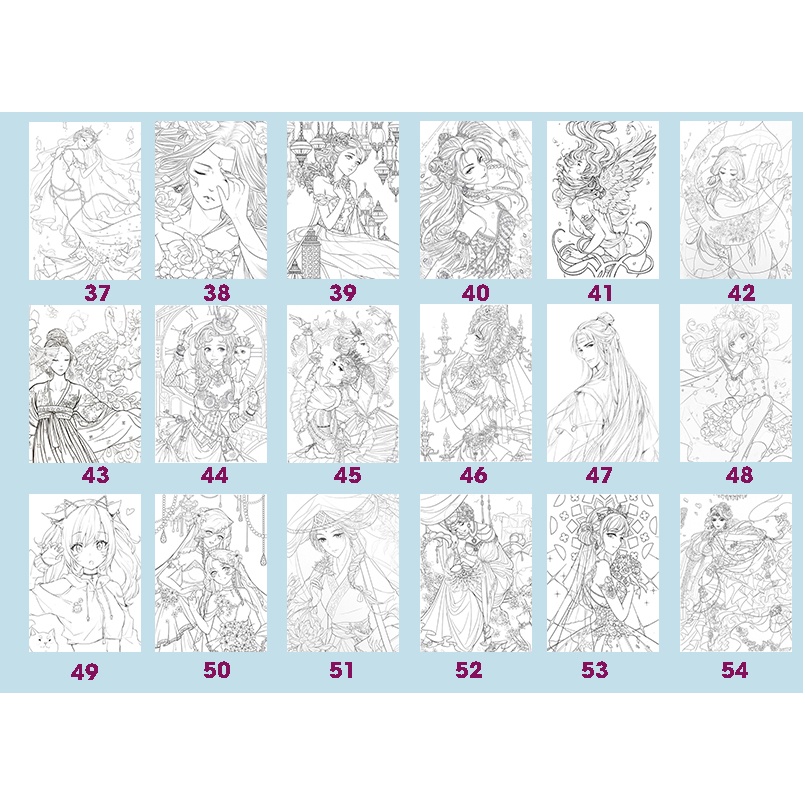 Tranh tô màu Anime khổ A5 tự chọn (từ 10 đến 50 tranh)