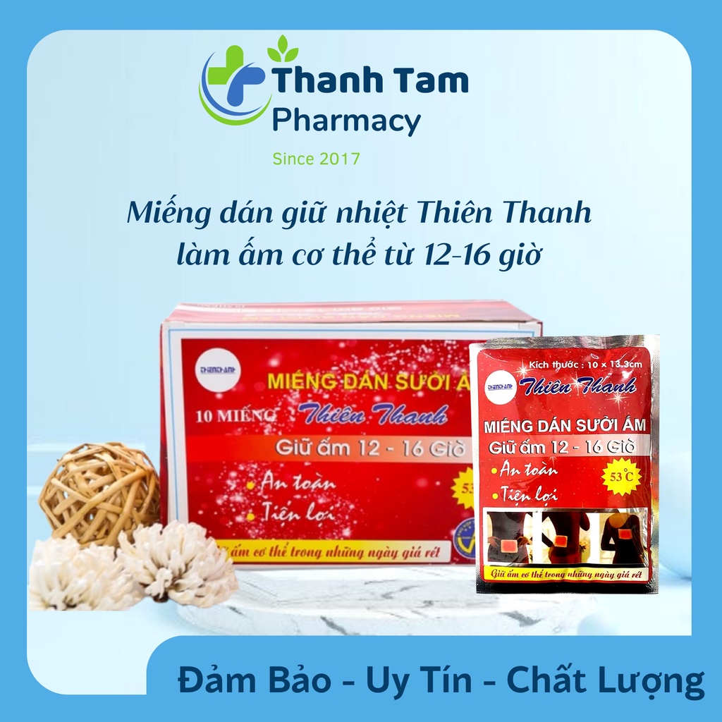 Miếng dán giữ nhiệt Thiên Thanh Hộp 10 gói giúp giữ ấm cơ thế 12-16 tiếng