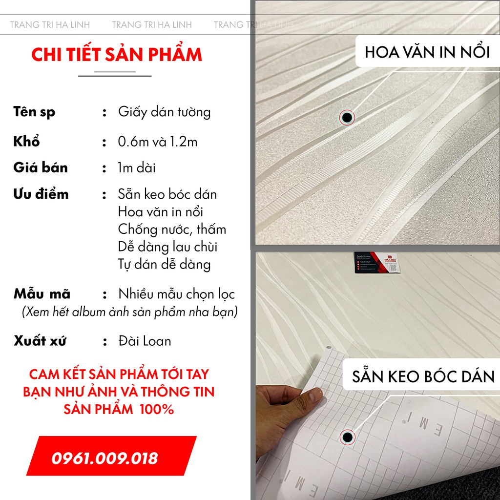 Giấy dán tường hoa văn 3d sẵn keo bóc dán trang trí phòng ngủ phòng khách chống thấm nước