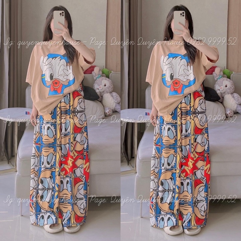 Set áo cotton hồng vịt đáng yêu quần suông xinh xắn hình và video thật N4