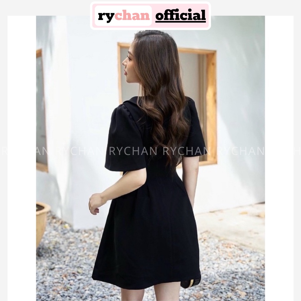Đầm Váy Nữ Form Ngắn Cổ Vest Xếp Li Eo Nút Trước Cực Tôn Dáng, Đầm Nữ Đi Chơi Cực Thanh Lịch Hot Hit Màu Đen - DX9865