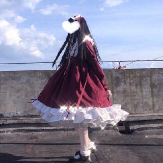 SUGEMIUSI Đầm tay dài dáng xòe rộng phong cách lolita thời trang cho nữ