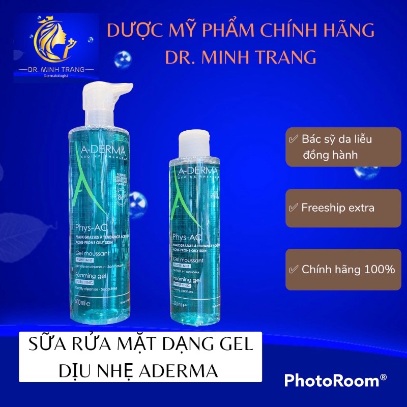 Sữa rửa mặt Aderma Phys-AC dầu mụn nhạy cảm 200ml, 400ml