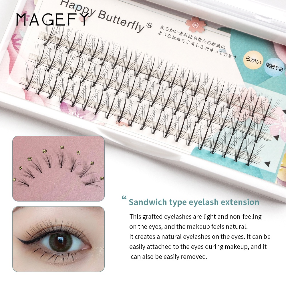 Lông mi giả MAGEFY 11mm màu đen dài tự nhiên dễ sử dụng cho người mới bắt đầu