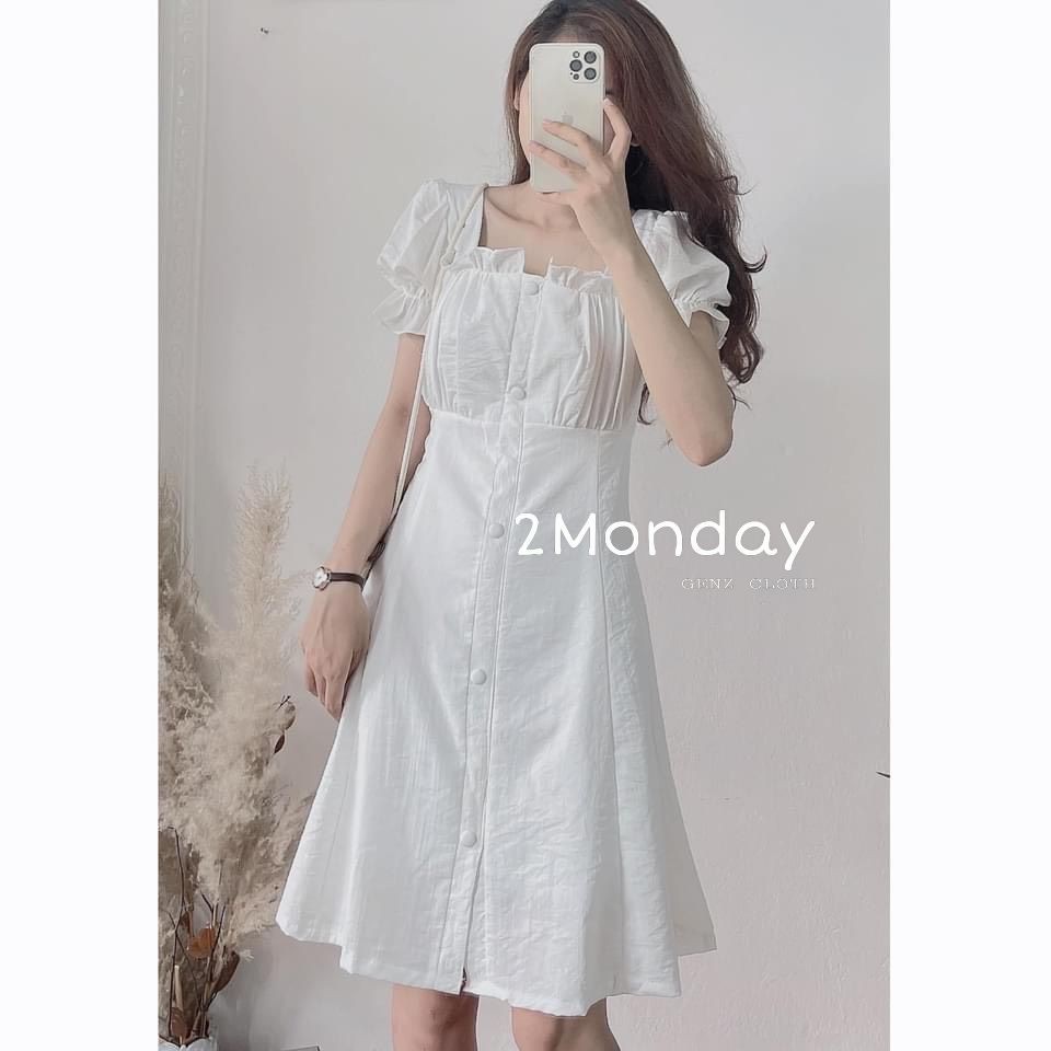 [Ảnh thật/Video] Váy thô đũi cúc bọc ngực xếp li xinh xắn/Đầm cúc bọc thô đũi