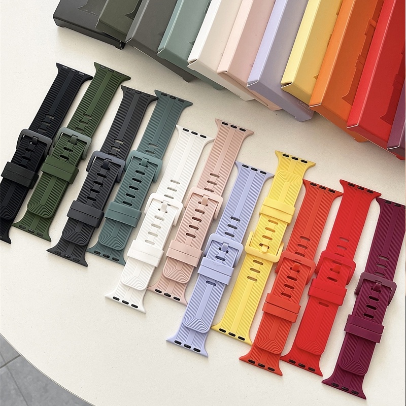Dây Đeo Đồng Hồ Bằng silicone Mềm Có Khóa Màu Kẹo Cho iwatch 45mm 41mm 44mm 40mm 38mm 42mm 7 6 5 SE 4 3 2