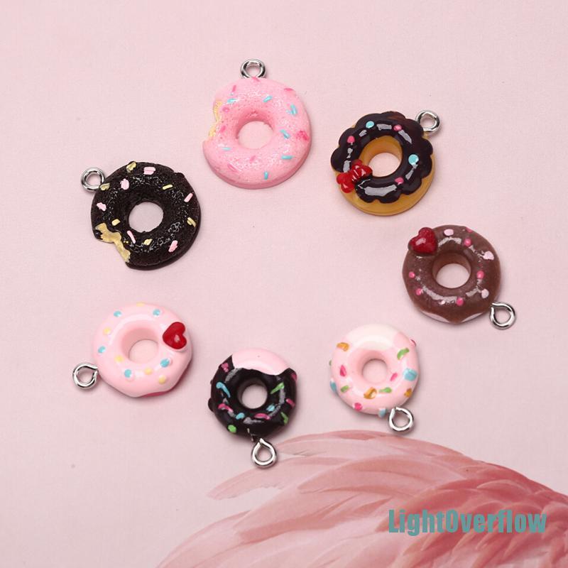 Set 10 Mặt Dây Chuyền Hình Bánh Donut Bằng Nhựa Resin DIY