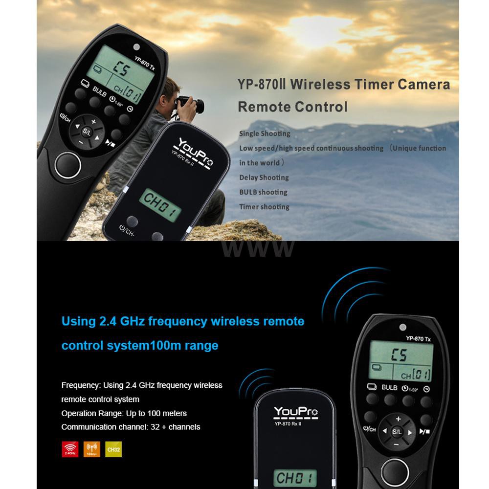 YouPro YP-870 DC0 2.4G Wireless Remote Control LCD Timer Shutter Release Transmitter Receiver 32 Channels for Nikon D5 D4S D4 D3S D3 D2 D1 D800 D810 D810A D800E D700 D300S D300 D500 for Fujifilm Kodak DSLR Camera