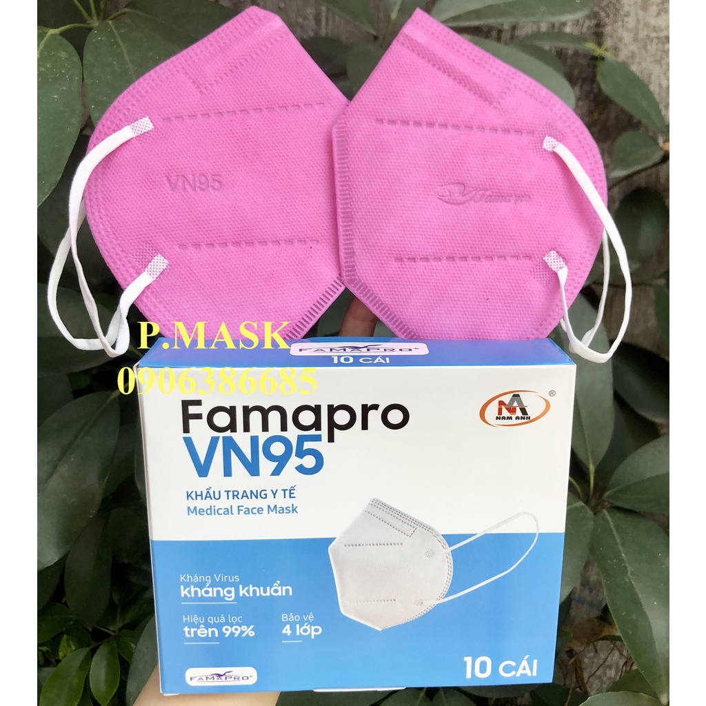 Khẩu trang VN95 FAMAPRO Nam Anh 10 cái/ hộp kháng khuẩn 7 màu Trắng / Xám / Đen / Xanh / Rêu / Hồng / Vàng Nhạt