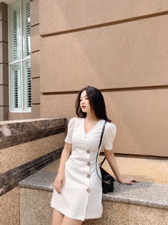 ĐẦM CỔ V NÚT GỖ