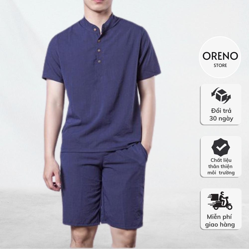 Bộ đũi ORENO cổ tàu nam vải Linen dày dặn , bộ đũi nam thời trang hè mặc nhà
