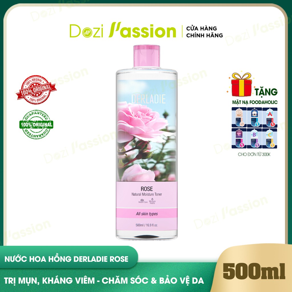 Nước Hoa Hồng Derladie Ngừa Mụn, Thu Nhỏ Lỗ Chân Lông Chiết Xuất Hoa Hồng - Toner Derladie Natural Moisture Toner 500ml