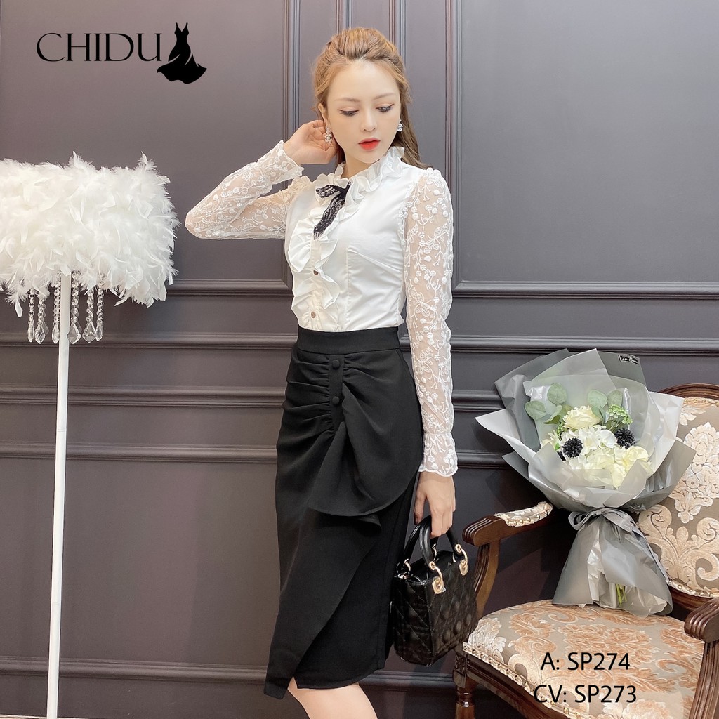 [ Mã WASTRUN4 giảm 10% tối đa 30K đơn 99K] CHIDU Áo sơ mi công sở tay ren phối nơ SP274 | BigBuy360 - bigbuy360.vn