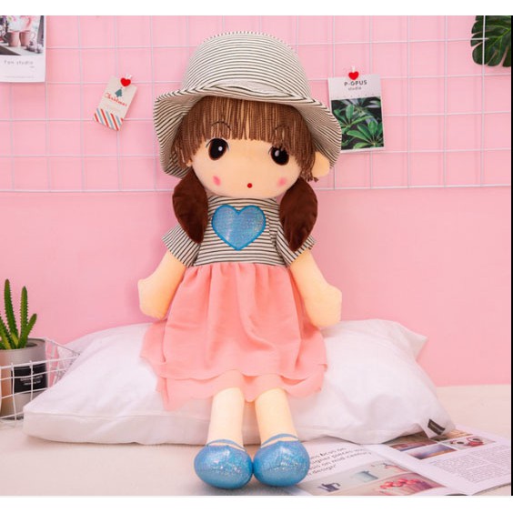 Búp Bê Nhồi Bông Mũ Kẻ 45cm Chọn Màu