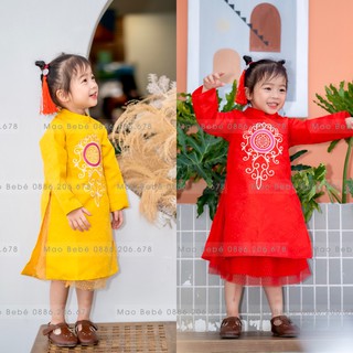 ÁO DÀI GẤM ĐỎ ĐÓN TẾT CHO BÉ GÁI