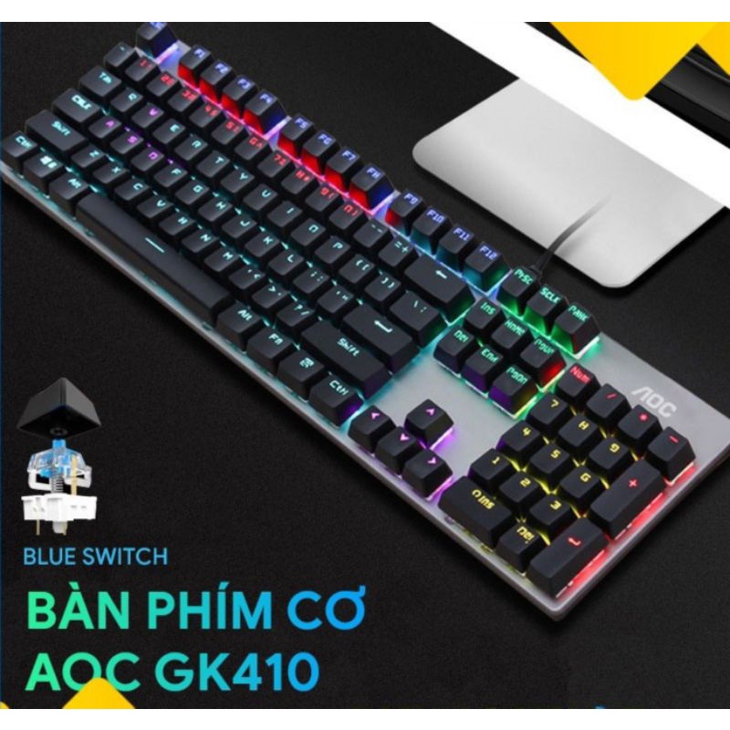 Bàn phím cơ AOC GK410 , phím cơ led Rainbow rất đẹp - Hàng chính hãng AOC