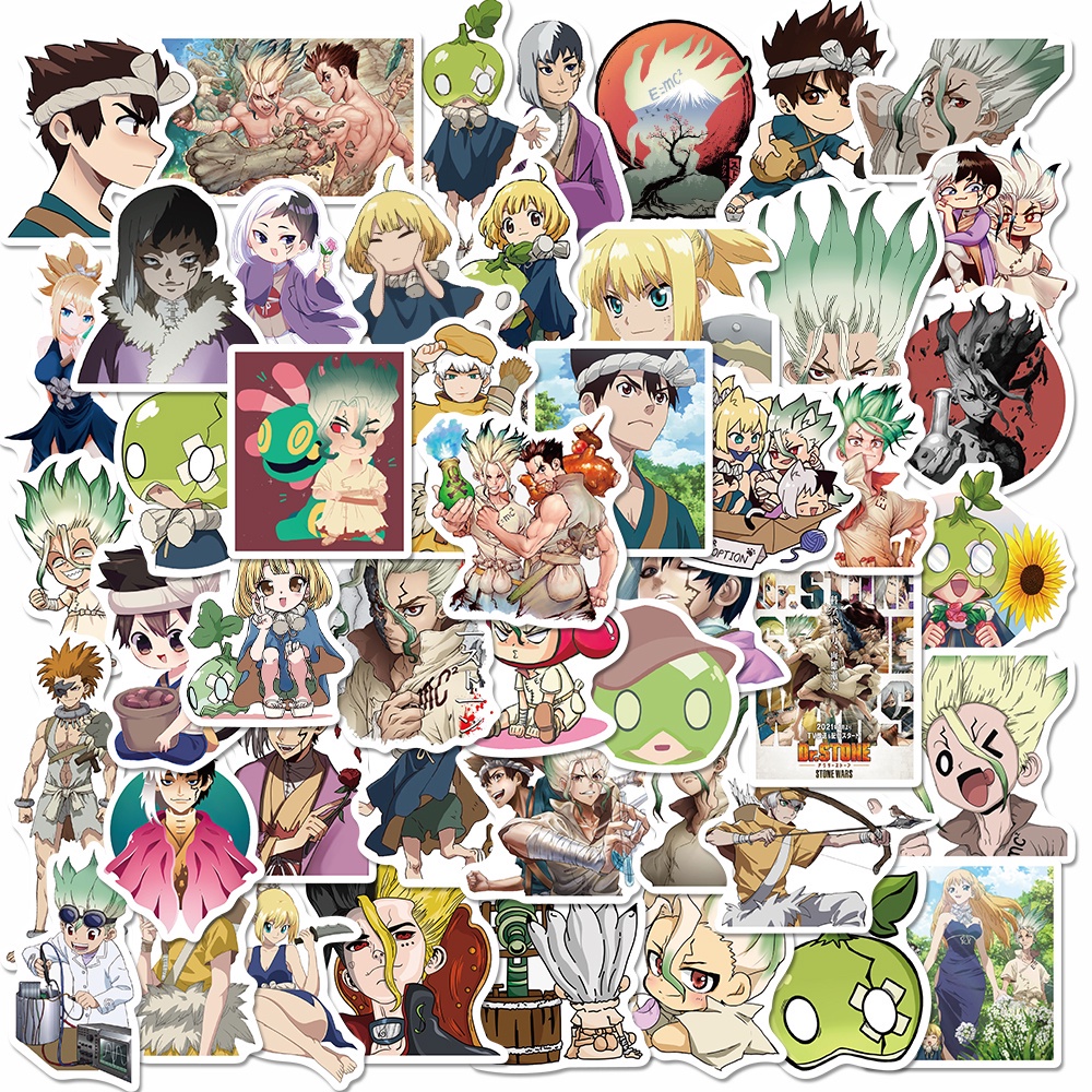Set 50 miếng dán trang trí sổ tay hình hoạt hình Dr. Stone War chống thấm nước