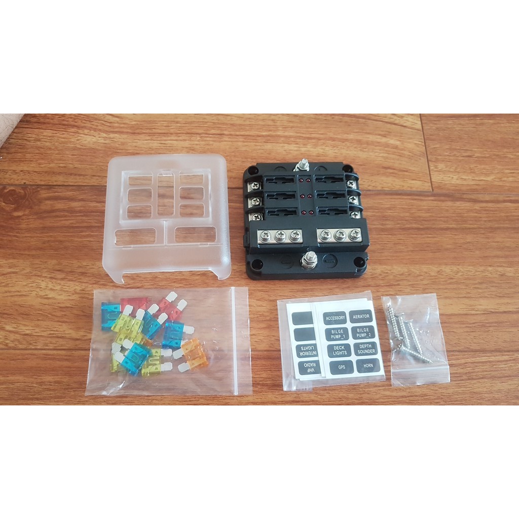 Hộp 6 cầu chì dành cho ô tô, tàu thuyền điện áp 12/24v