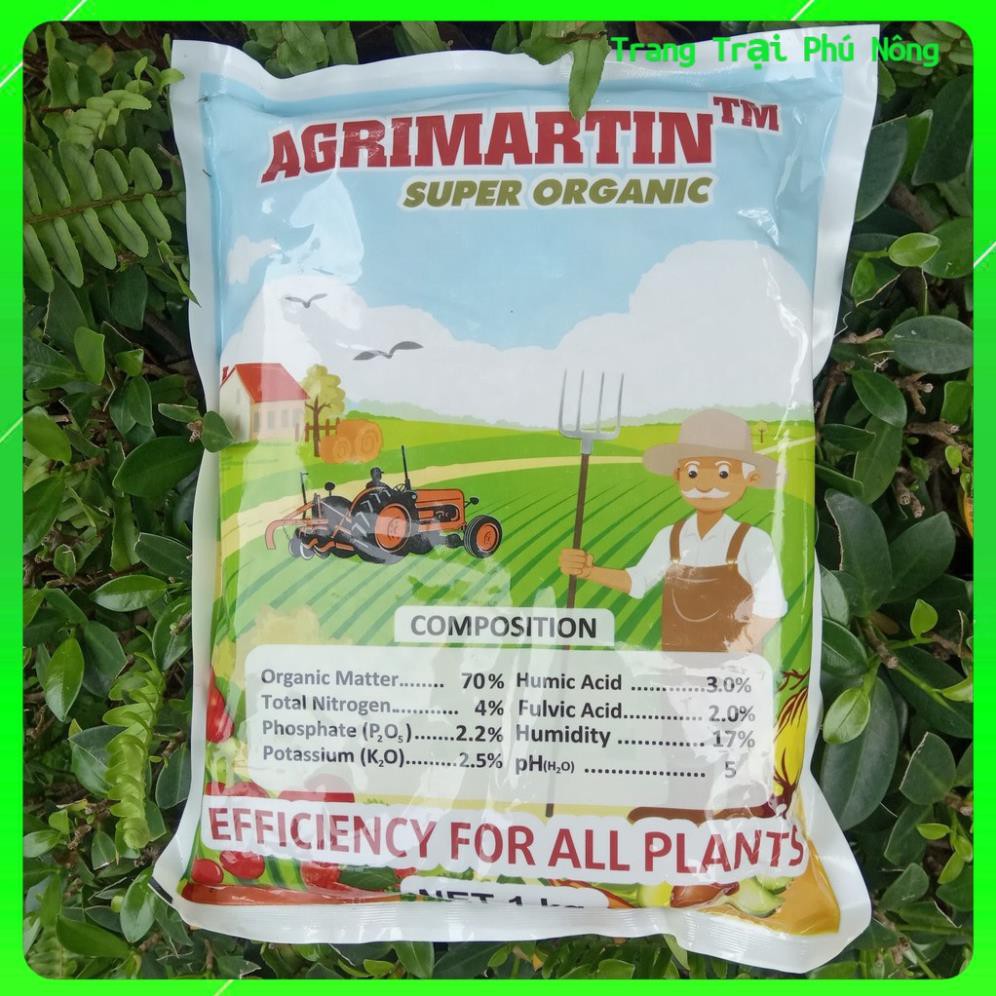 Phân Bón Hữu Cơ Đậm Đặc Đầu Trâu AGRIMARTIN Super Organic - Gói 1kg