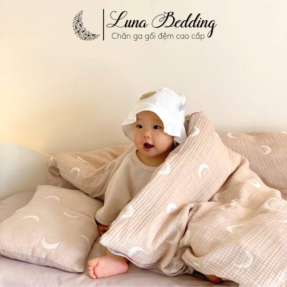 Bộ Chăn Ga Gối 4 Món Đũi Linen Hàn Quốc Thân Thiện Với Làn Da Bé 6 Màu Pastel Luna Bedding