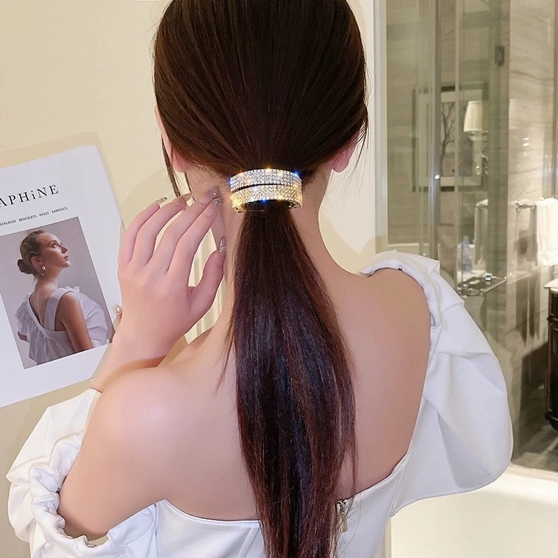 Kẹp Tóc Đuôi Ngựa Hình Tròn Đính Đá Lấp Lánh