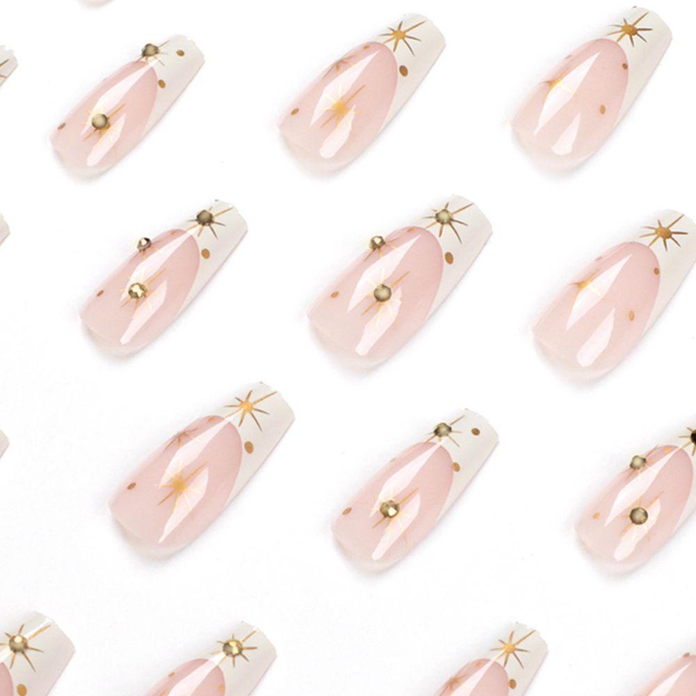 JUNE Bộ 24 Móng Tay Giả Che Phủ Toàn Diện Tháo Rời Được Họa Tiết Hoa Và Bướm Kiểu Pháp