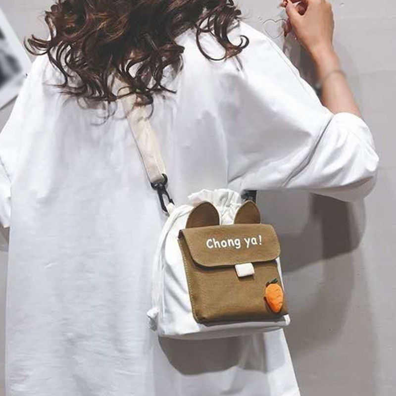 Túi Xách Nữ Túi Đeo Chéo Vai Vải Canvas Trơn Phong Cách Hàn Quốc Ngọt Ngào Dễ Thương