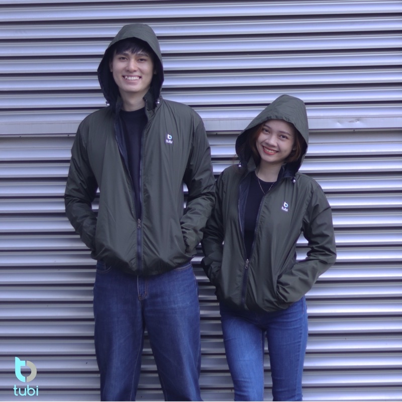 Áo khoác Tubi 2 Mặt Màu Xanh Rêu Nón Rời