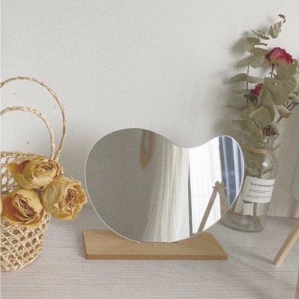 [Hàng mới về] cách tươi mới và đơn giản, gương hạt đậu sáng tạo, gương đế gỗ không đều, gương trang điểm để bàn, gương một mặt để bàn ký túc xá, trang trí nhà cửa