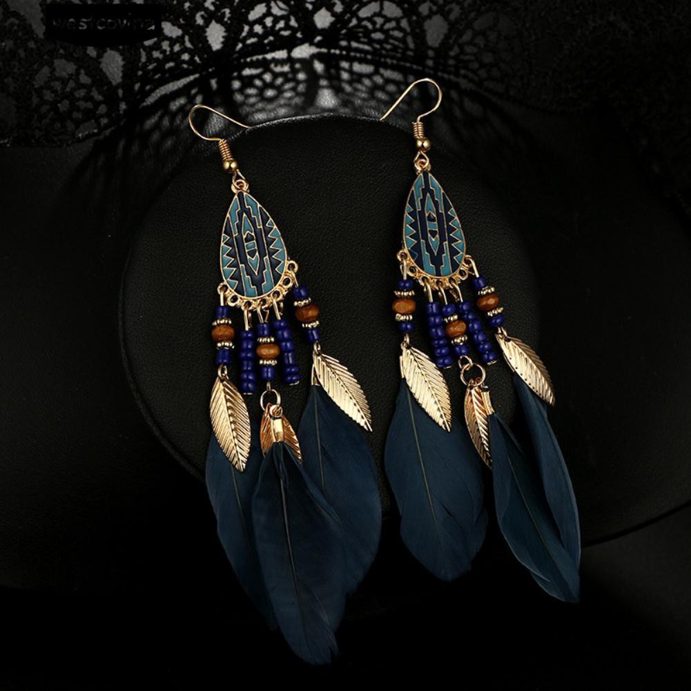 Khuyên Tai Dáng Dài Phối Lông Vũ Phong Cách Cổ Điển