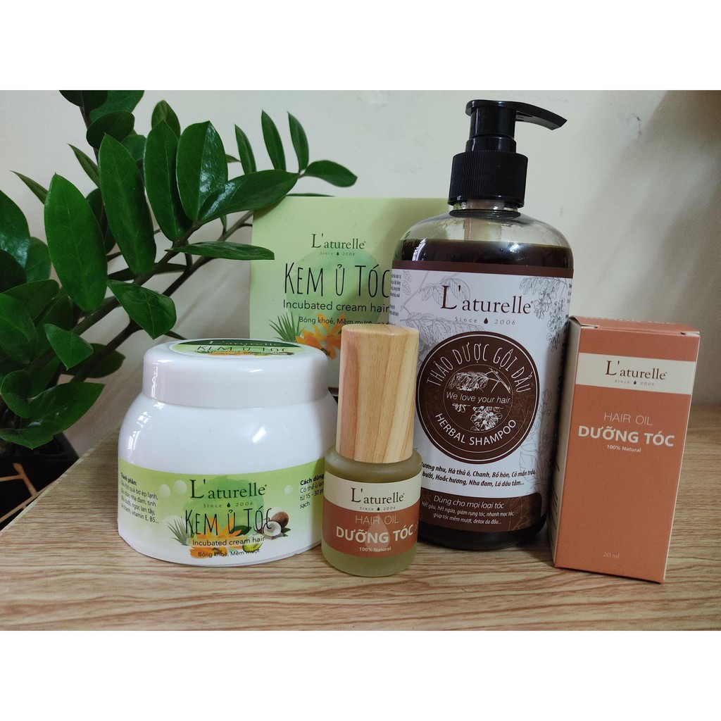 Combo Chăm sóc tóc L'aturelle (dầu gội thảo dược + kem ủ + dầu dưỡng tóc)
