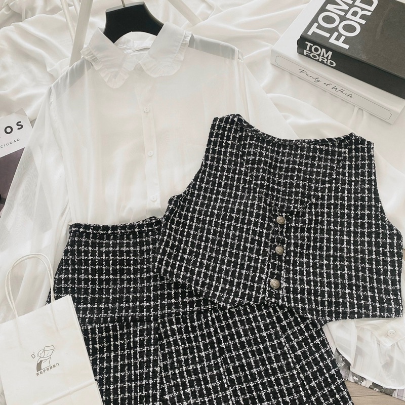 Set dạ tweet,dạ tweet kẻ đen 3 chi tiết | BigBuy360 - bigbuy360.vn