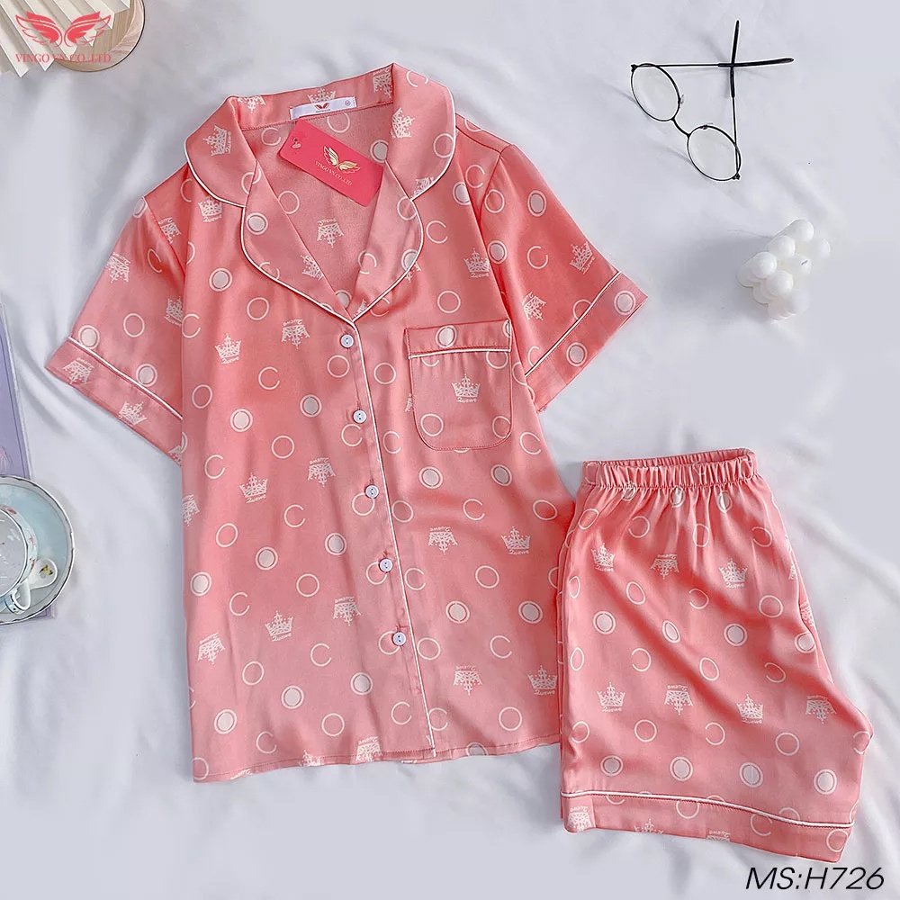 Bộ đồ ngủ pijama nữ mặc nhà lụa cao cấp mùa hè VINGO tay ngắn quần đùi nhiều màu trái tim dễ thương H685 VNGO