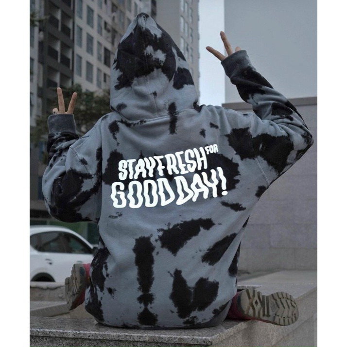 [Phản Quang 7 Màu] áo khoác hoodie loang màu xám tro TSUN Stay Fresh For Good Day - TSUN Tie Dye Hoodie (Gray) | BigBuy360 - bigbuy360.vn