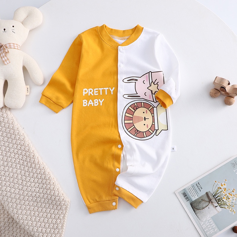 Bộ áo liền quần cotton dài tay có in hình vịt Donald hoạt hình cho bé trai và bé gái sơ sinh