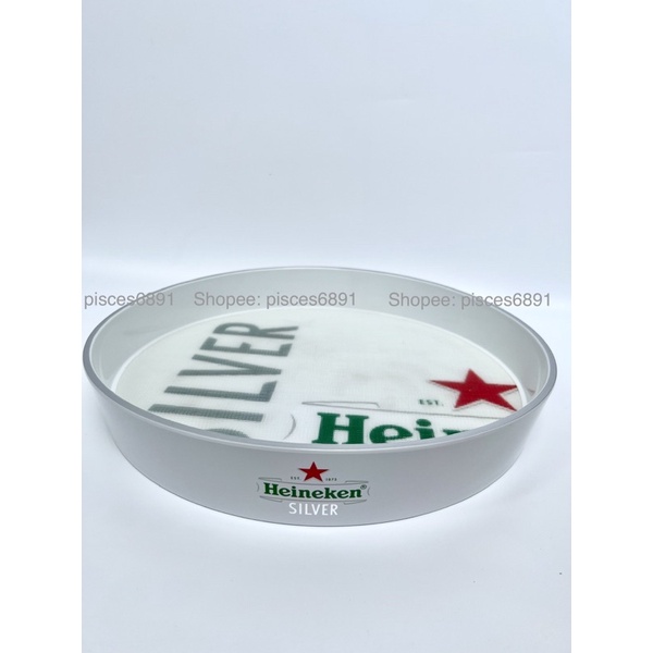 Khay/ Mâm tròn chống trượt Heineken Silver size 34cm
