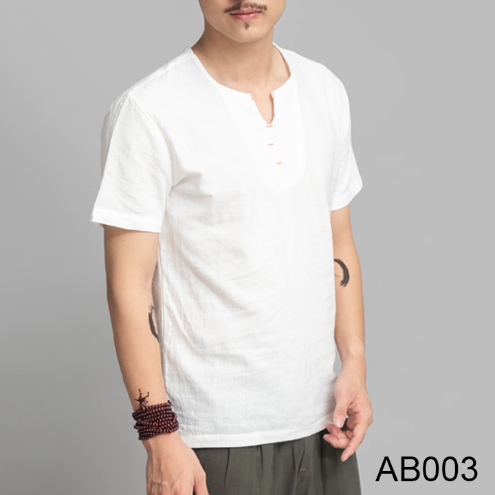 Áo thun nam cổ V thời trang vải đũi (linen) cao cấp | BigBuy360 - bigbuy360.vn