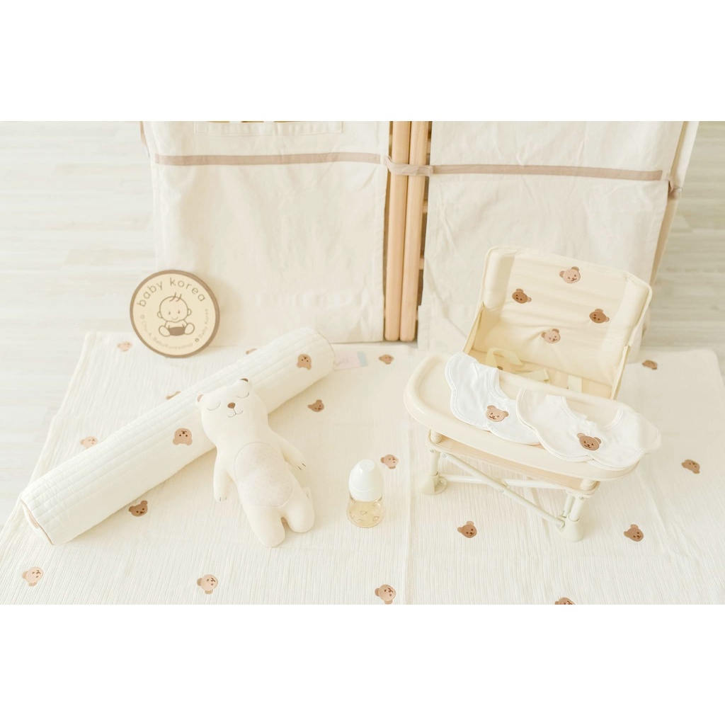 Yếm cổ hoa thêu gấu cotton Organic made in Korea cho bé thời trang trẻ em BABYKOREA