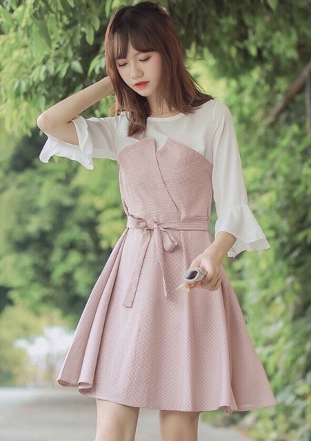 Đầm xoè caro tay loe MH