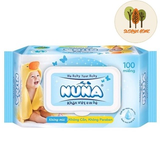 Khăn ướt cho bé HASA giấy ướt em bé nuna an toàn cho bé, không mùi, không cồn, không paraben gói 100 miếng - sp 12