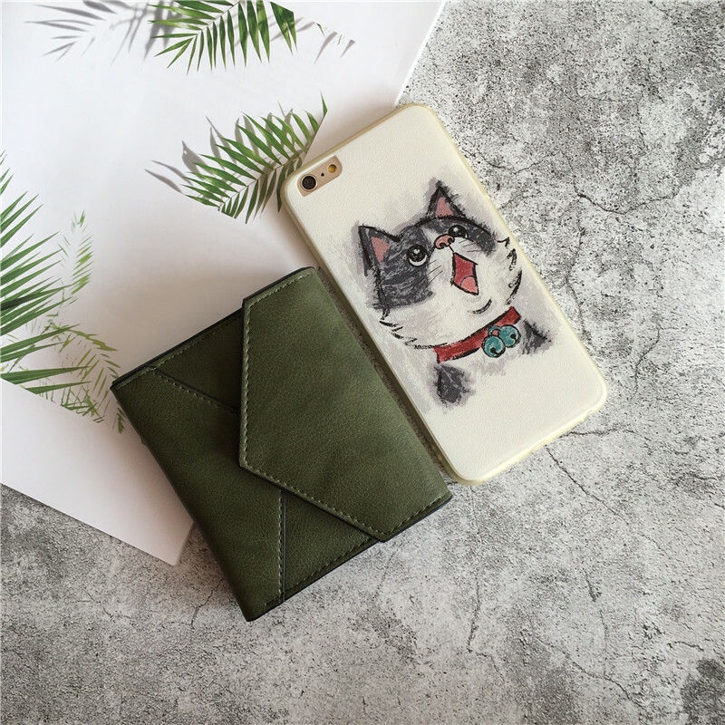 Ví nữ dáng ngắn đựng tiền xu mini phối khóa cài xinh xắn đơn giản