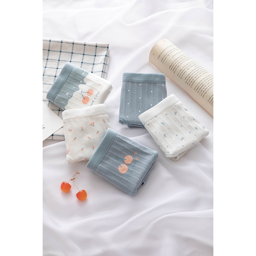 Quần Lót Nữ Cotton gân tăm họa tiết cherry tông xanh trắng đáng yêu mã 1798 | BigBuy360 - bigbuy360.vn