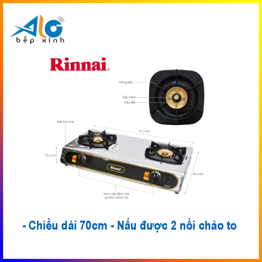 Bếp gas Rinnai RV-577BK - Mặt bếp inox -  Dài 70cm - có đầu hâm lửa nhỏ - BH 2 năm - Alo Bếp Xinh
