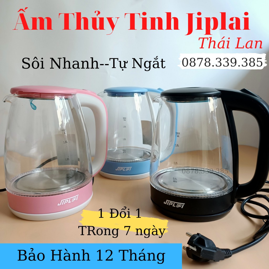 Ấm Siêu Tốc Thủy Tinh Jiplai Thái Lan -Ấm Siêu Tốc 2 lớp jiplai- Ấm Đun Siêu Tốc Mini Inox