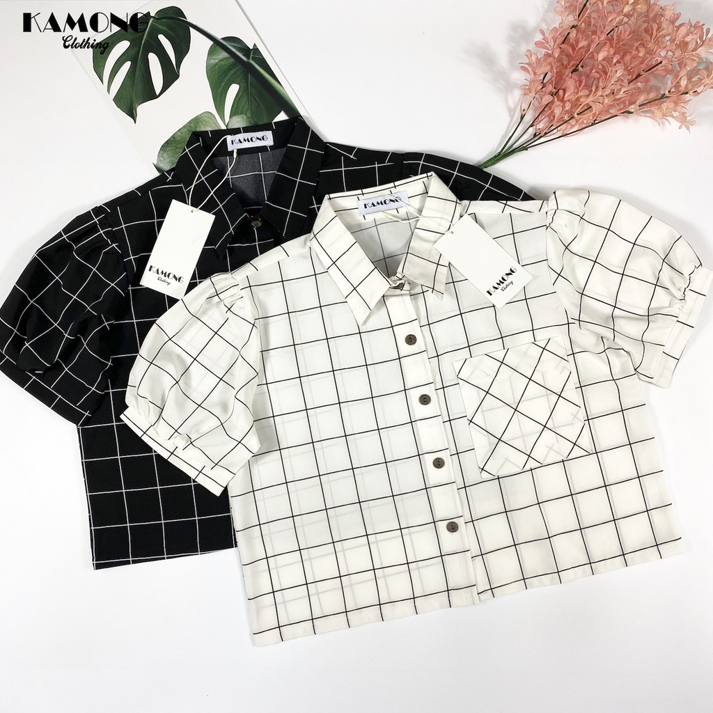 Áo Croptop sơ mi túi xéo KAMONG A009 | BigBuy360 - bigbuy360.vn