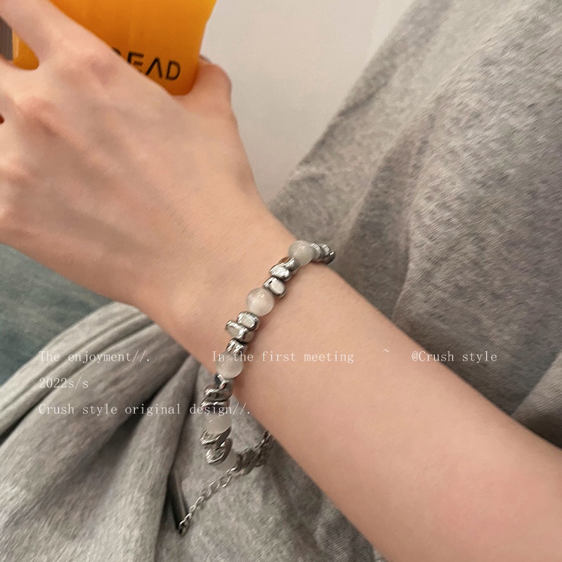 Vòng Tay Titan Đính Đá Opal Phong Cách Hip Hop