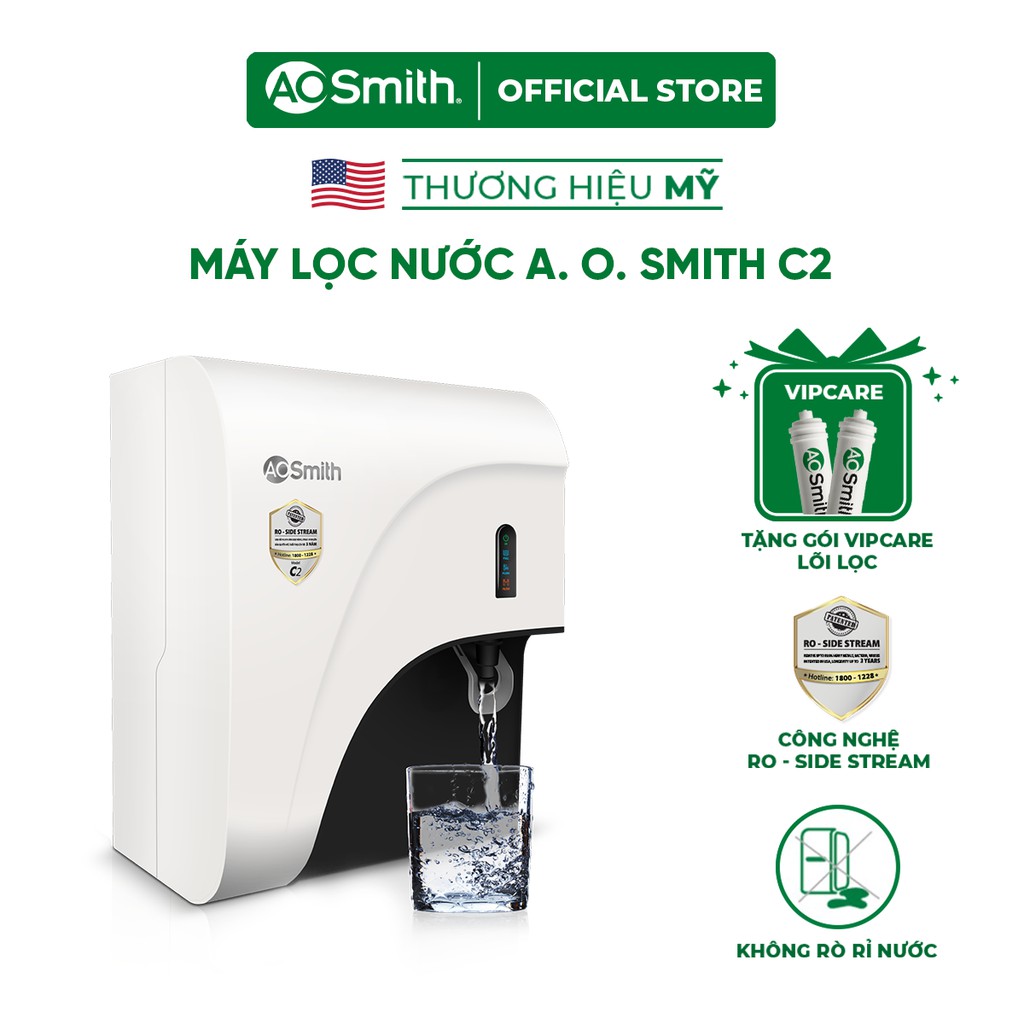 [Mã ELTECHZONE giảm 5% đơn 500K] Máy lọc nước A. O. Smith C2 và bộ quà tặng 02 lõi lọc