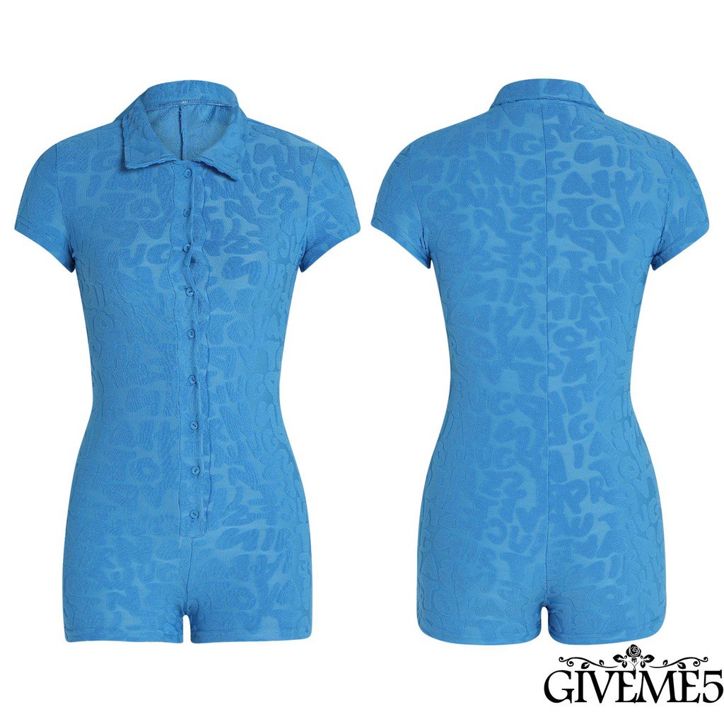 Bộ Áo Liền Quần Tay Ngắn Cổ Bẻ In Chữ Thời Trang Cho Nữ