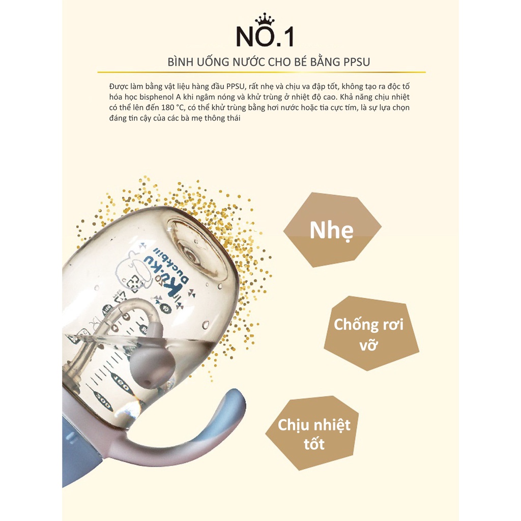 Bình uống nước có tay cầm Kuku Duckbill nhựa PPSU - 200ml KU5486, màu xanh/hồng